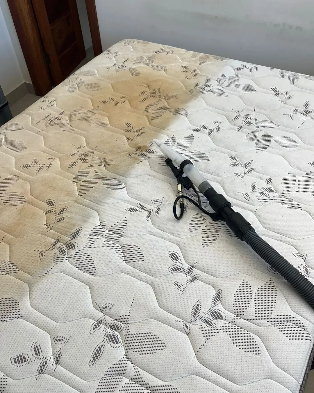 Técnico ZClean a higienizar colchão com extrator profissional